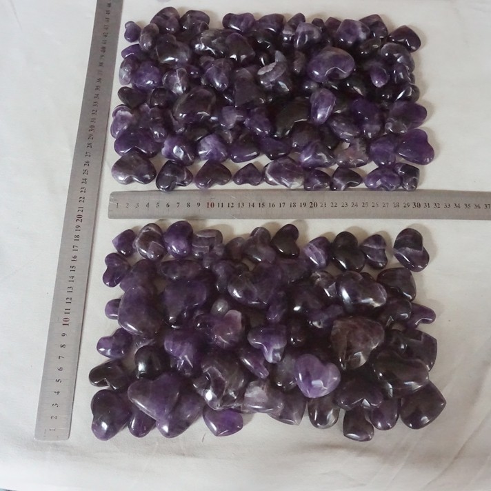 11LB 180Pcs Natural Purple Amethyst Quartz Crystal Heart Carved Healing Brazil
