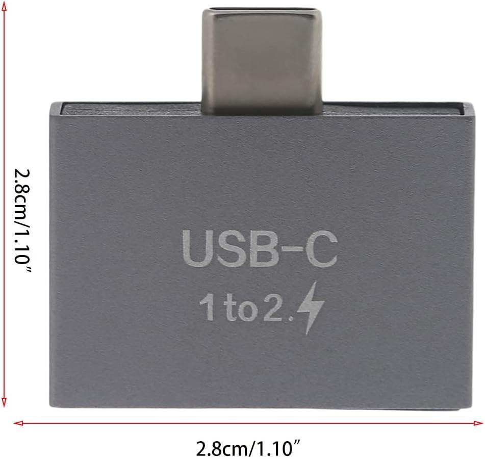 USB C Splitter Adapter - 2.8x2.8cm, Gray for Fast Charging and Data Connectivity