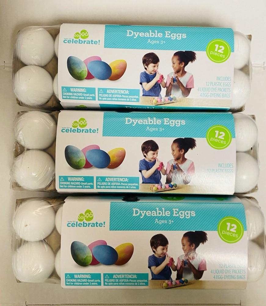 3 Dozen Easter Dyeable Plastic Eggs & Liquid Dye Packets Farmhouse Paper Mache