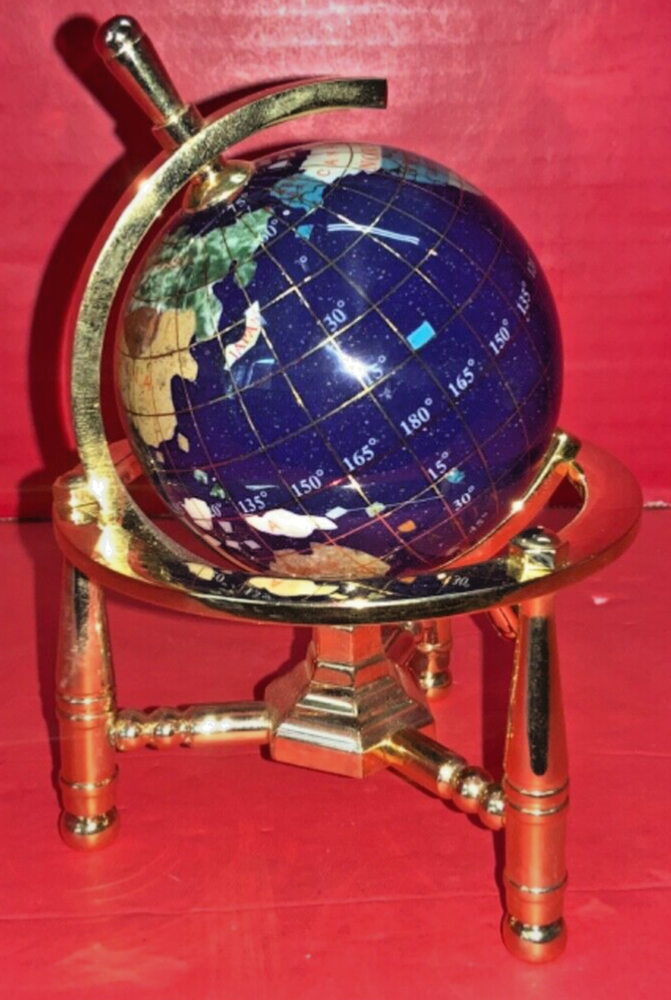 6” Globe Lapis w/ Gold Plated Stand & Box