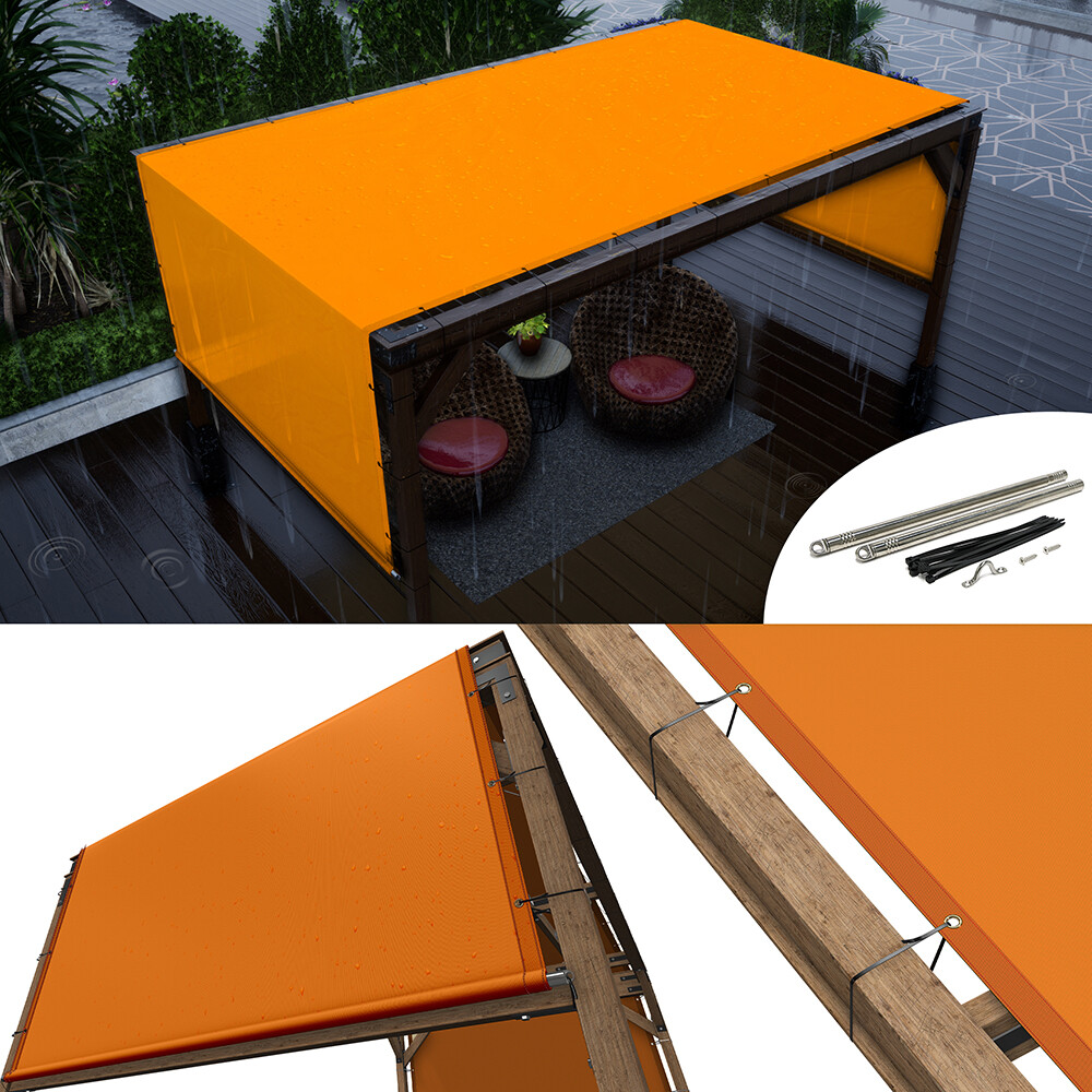 ColourTree Waterproof Pergola Sun Shade Cover Replacement Canopy w/ Rods, Orange