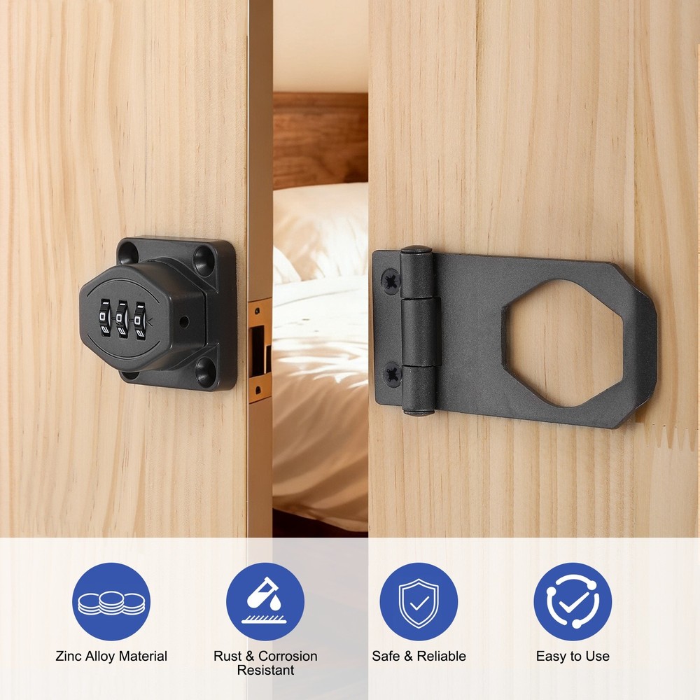 Keyless Cabinet Combination Lock 4" 2Pcs 3-Digit Password Hasp Lock Bronze