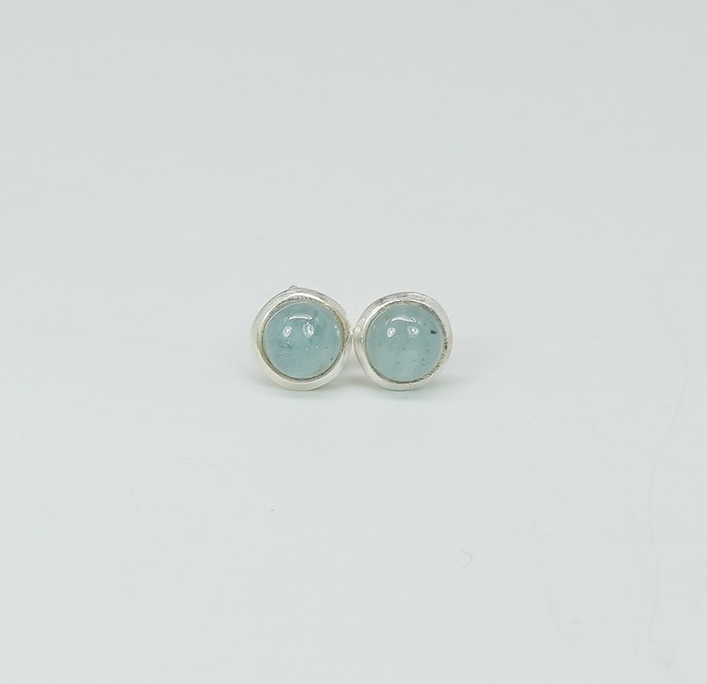 925 Solid Sterling Silver Aquamarine Round Stud Earring