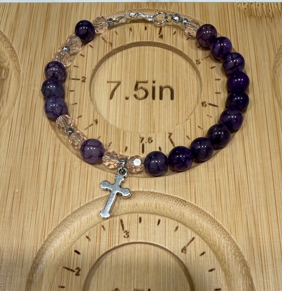 Religious rosary bracelet , Amethyst gemstone & orange agate 8mm
