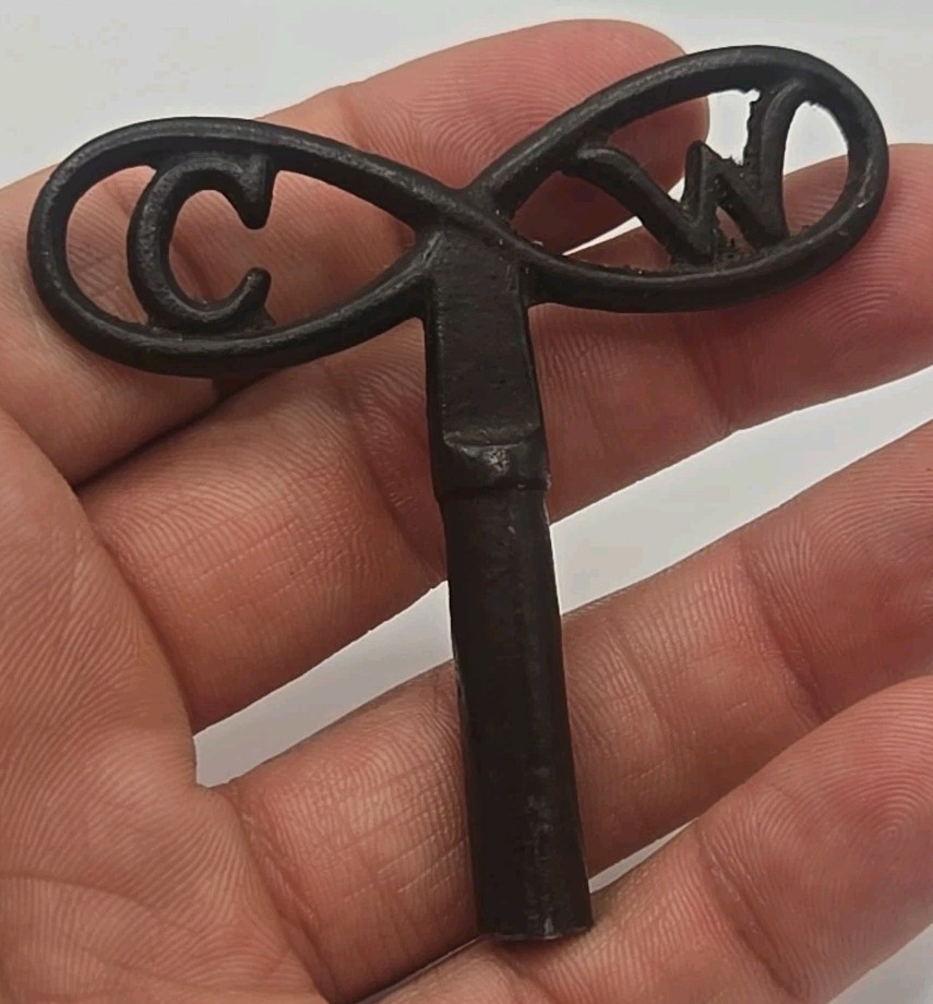 Antique Metal Clock Key Initials C W on Handle