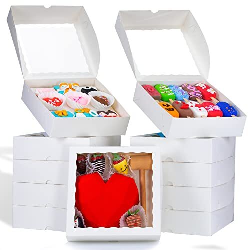 14pcs 9x9x2.5 Inches Bakery Boxes with Window Pie Boxes Breakable Heart Boxes...