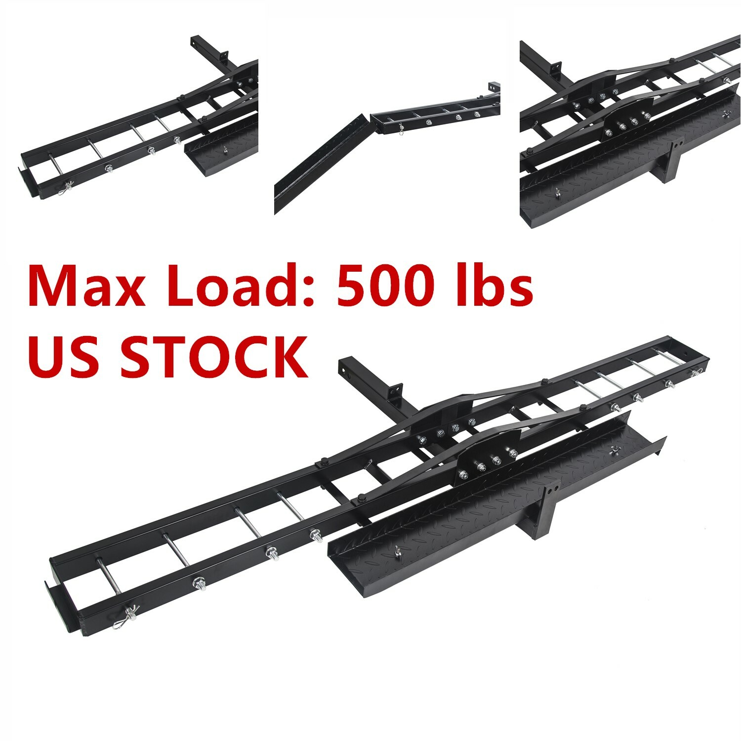 Black Motorcycle Scooter DirtBike Carrier Hauler Hitch Mount Rack Ramp Anti Tilt