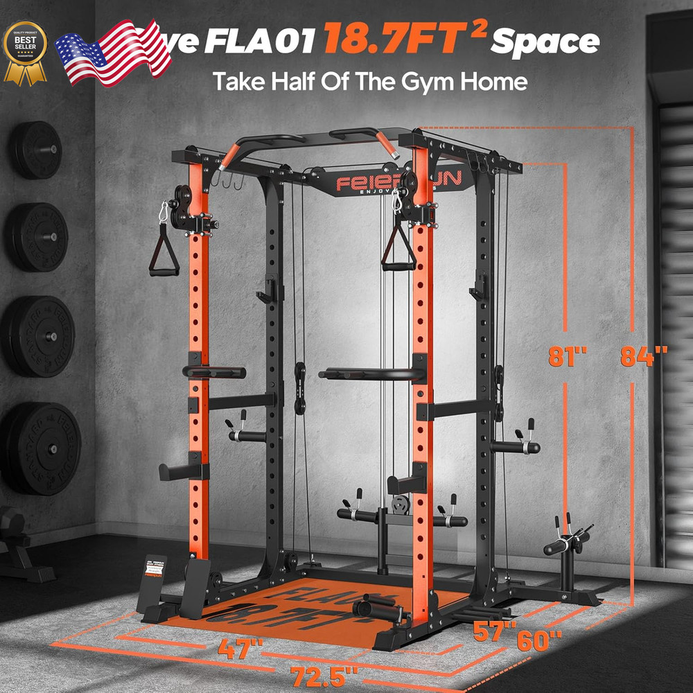 FLA01 Power Cage Multi Function Squat Rack with Cable Crossover System 2000Lbs C
