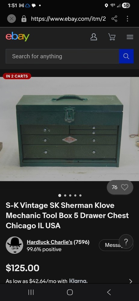 Vintage SK Tools 5 Drawer Mechanic Tool Box