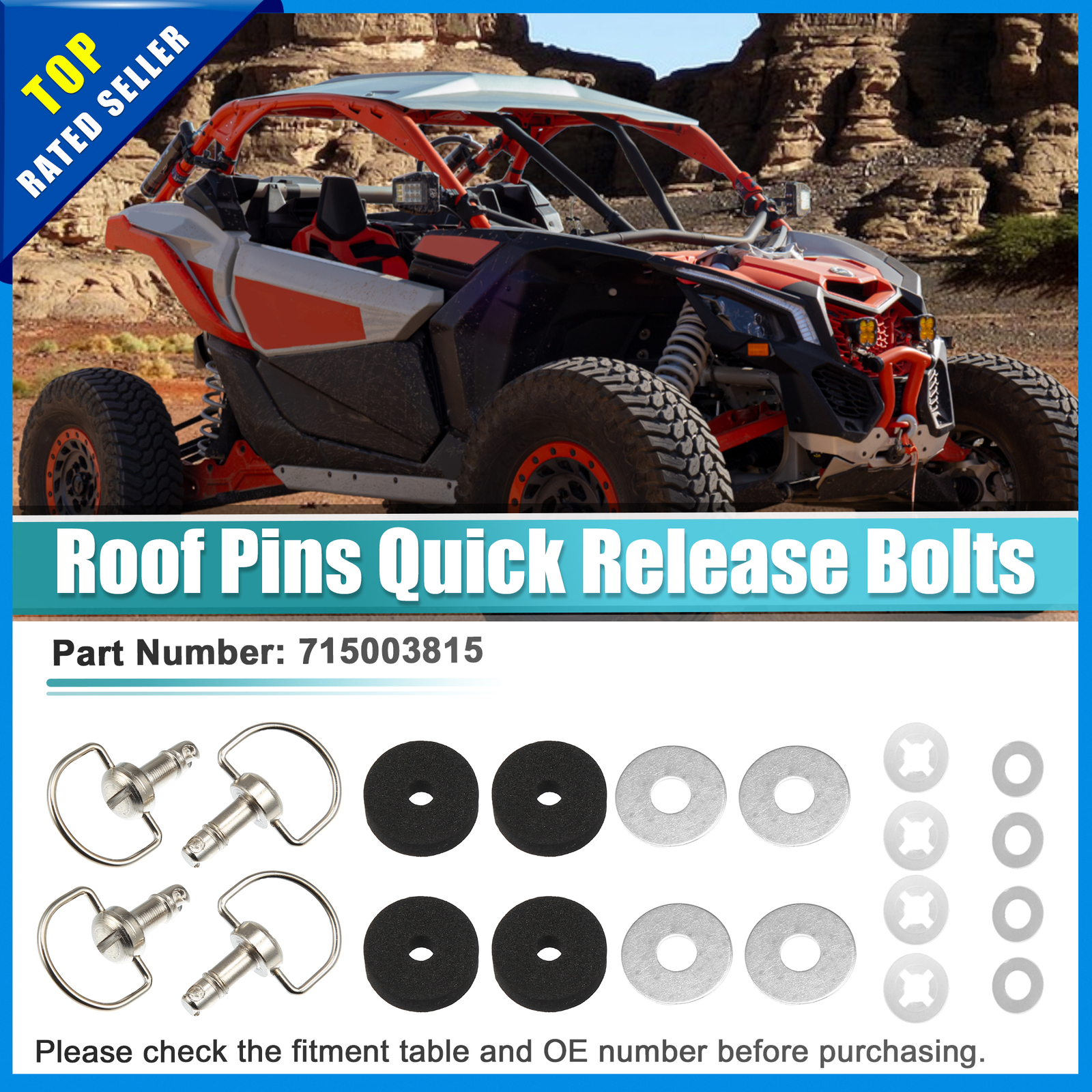 Pack of 4 for Can Am Maverick X3 2017-2023 Roof Pins Quick Release Bolts