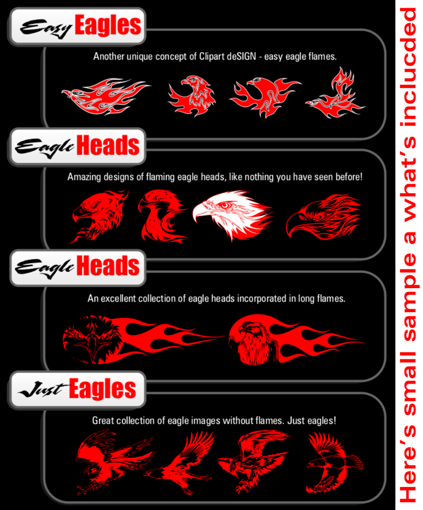 EAGLE FLAMES CLIPART -VINYL CUTTER PLOTTER CLIP ART IMAGES-VECTOR CD
