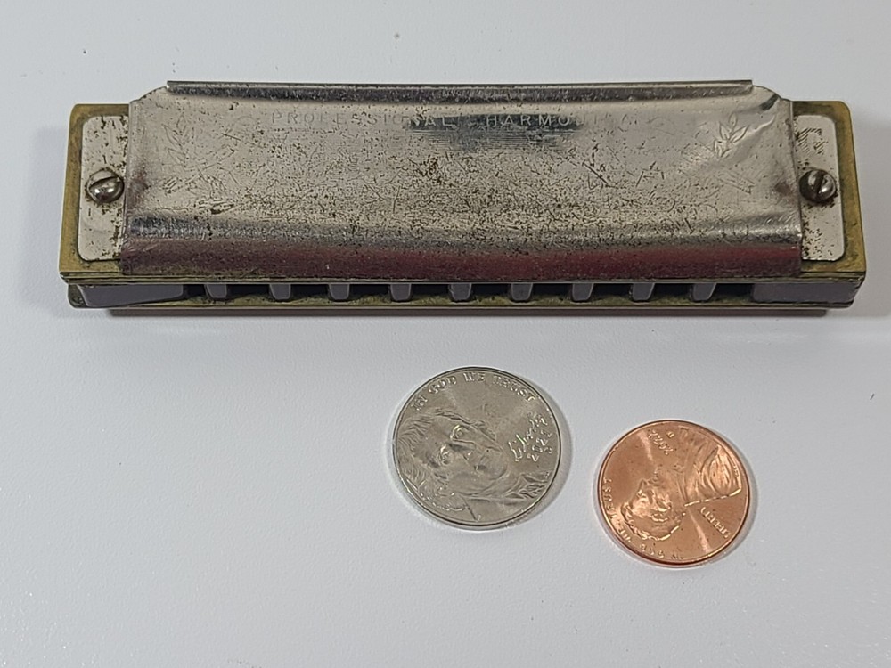 M Hohner Professional Harmonica Silver Bronze Solid Rectangular USA Made Vintage