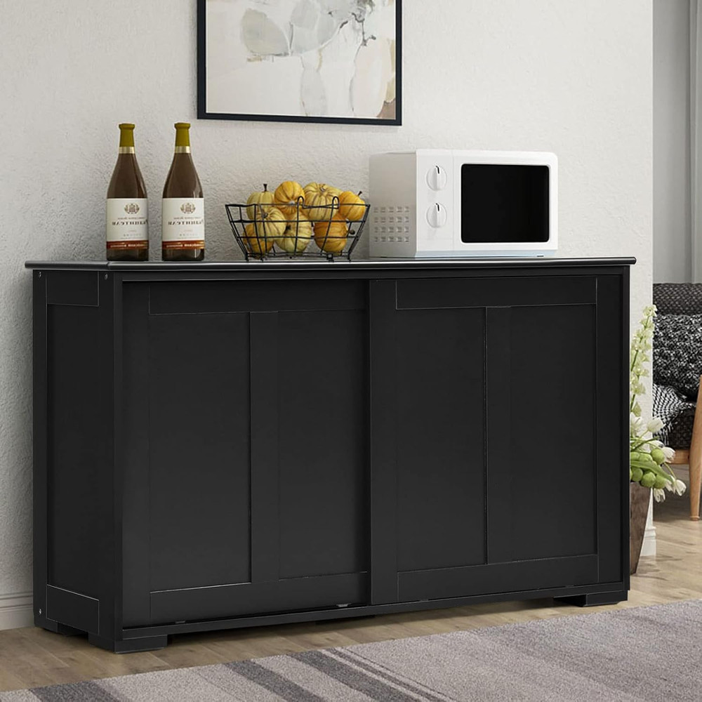Black Kitchen Buffet Cabinet with Sliding Door & Adjustable Shelf