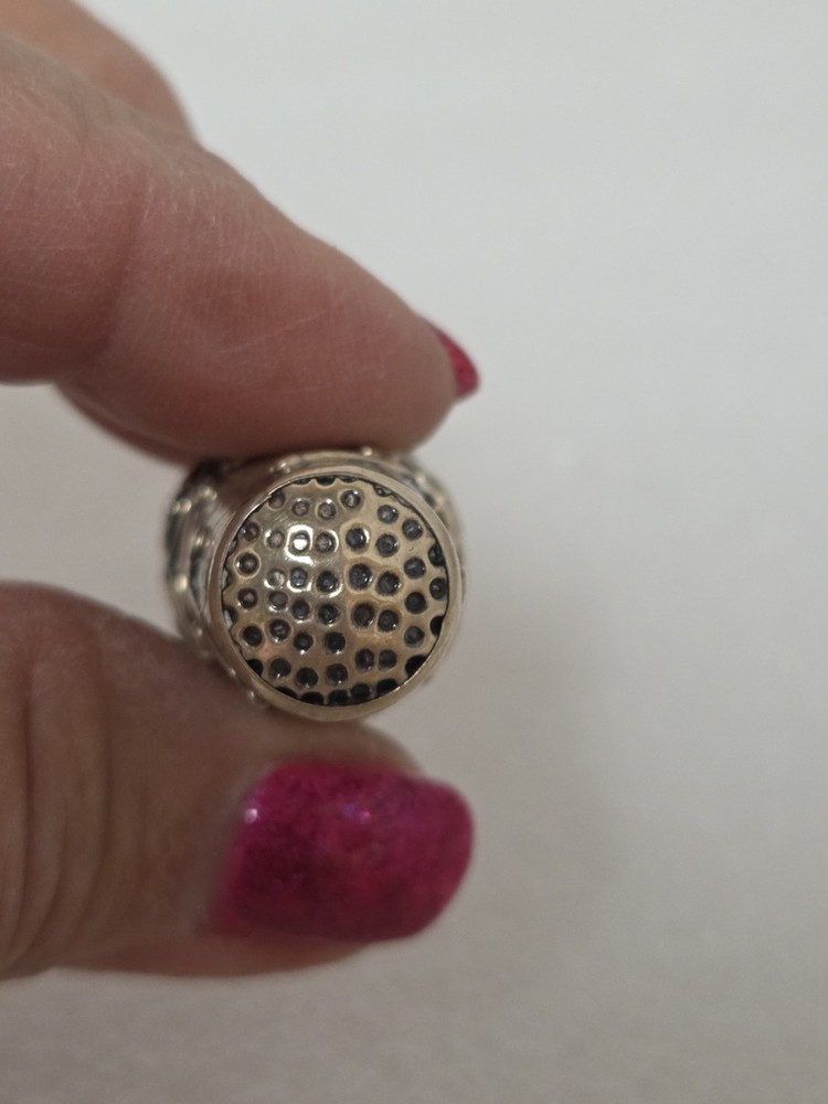 Sterling Silver Ornate Thimble Scroll Leaf Pattern Scalloped Edge Vintage