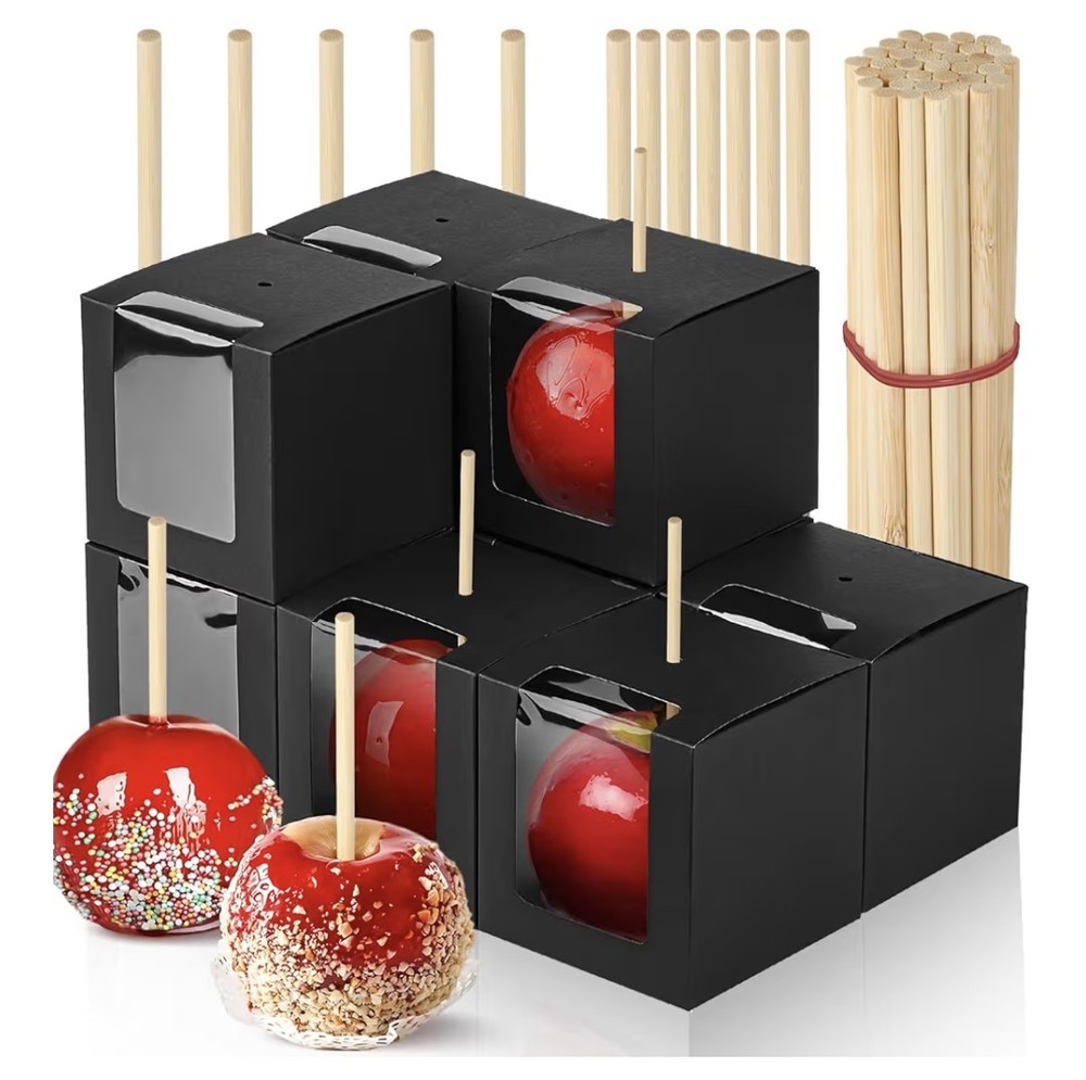25 Pack Kraft Candy Apple Boxes with Sticks