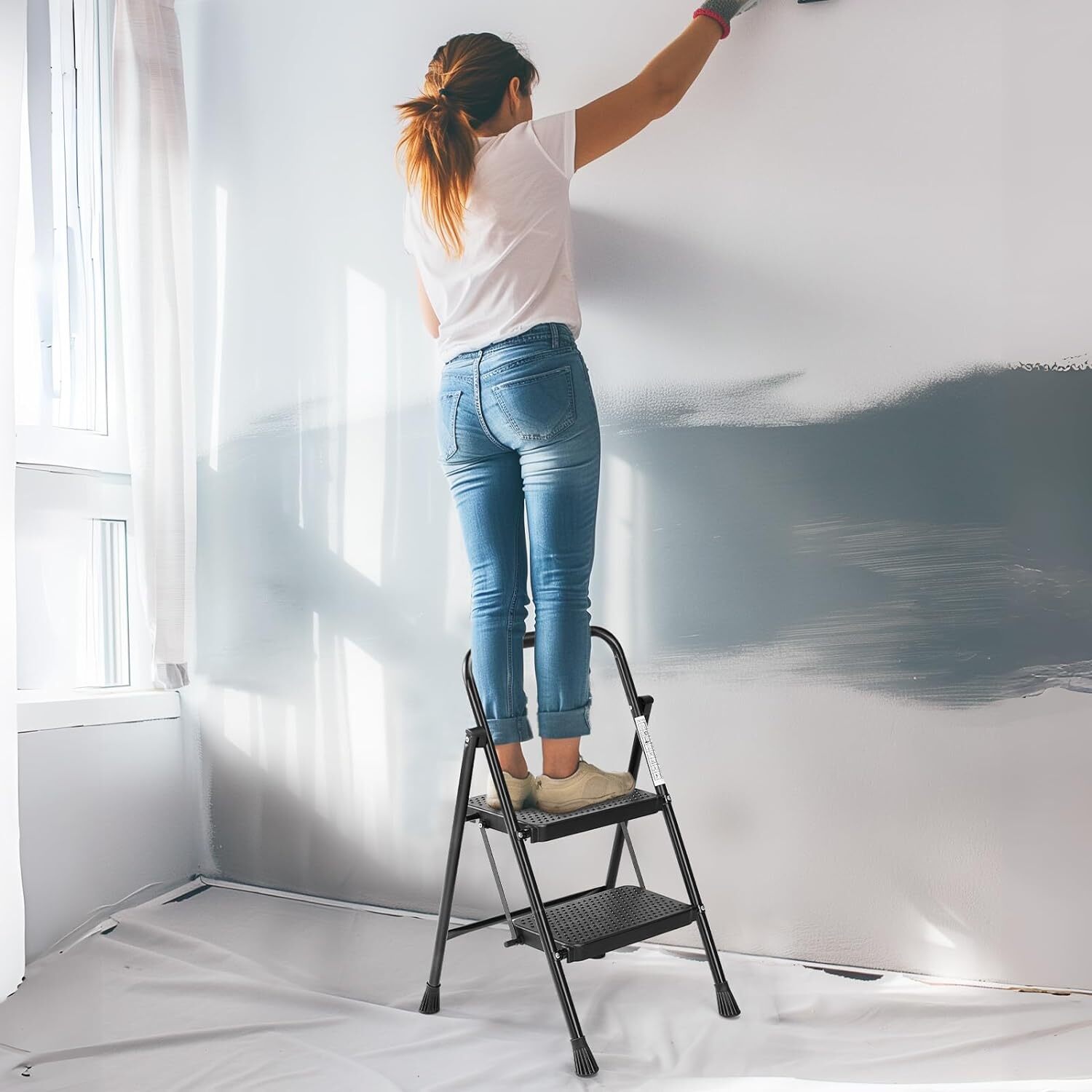 Portable 2 Step Folding Ladder Step Stool - Anti-Slip Pedal - 800 lbs Capacity