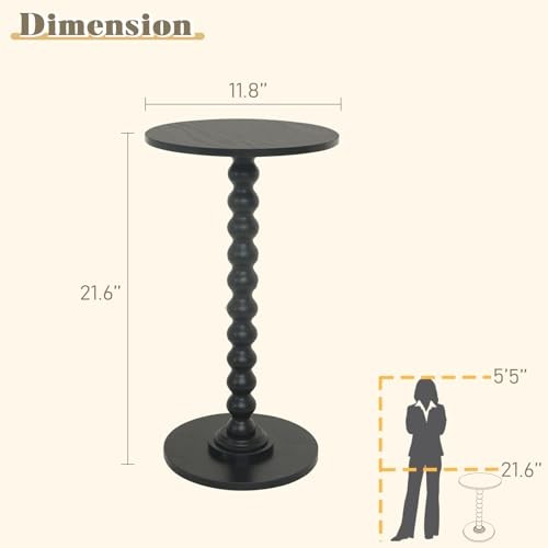 Round Side Table, Small Drink Table for Small Spaces, Modern Accent End Black