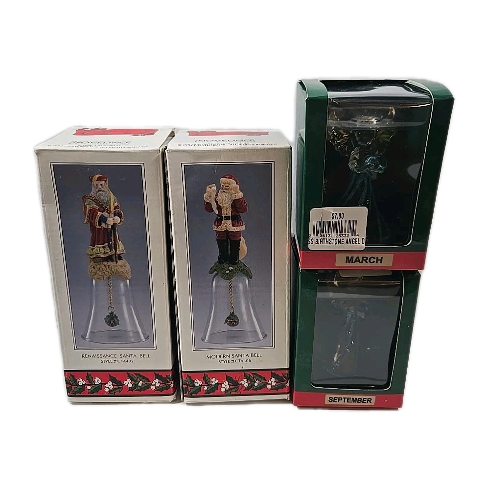 Christmas Lot Of 4 Kurt Adler Birthstone Angels & Novelino Santa Bells Holiday