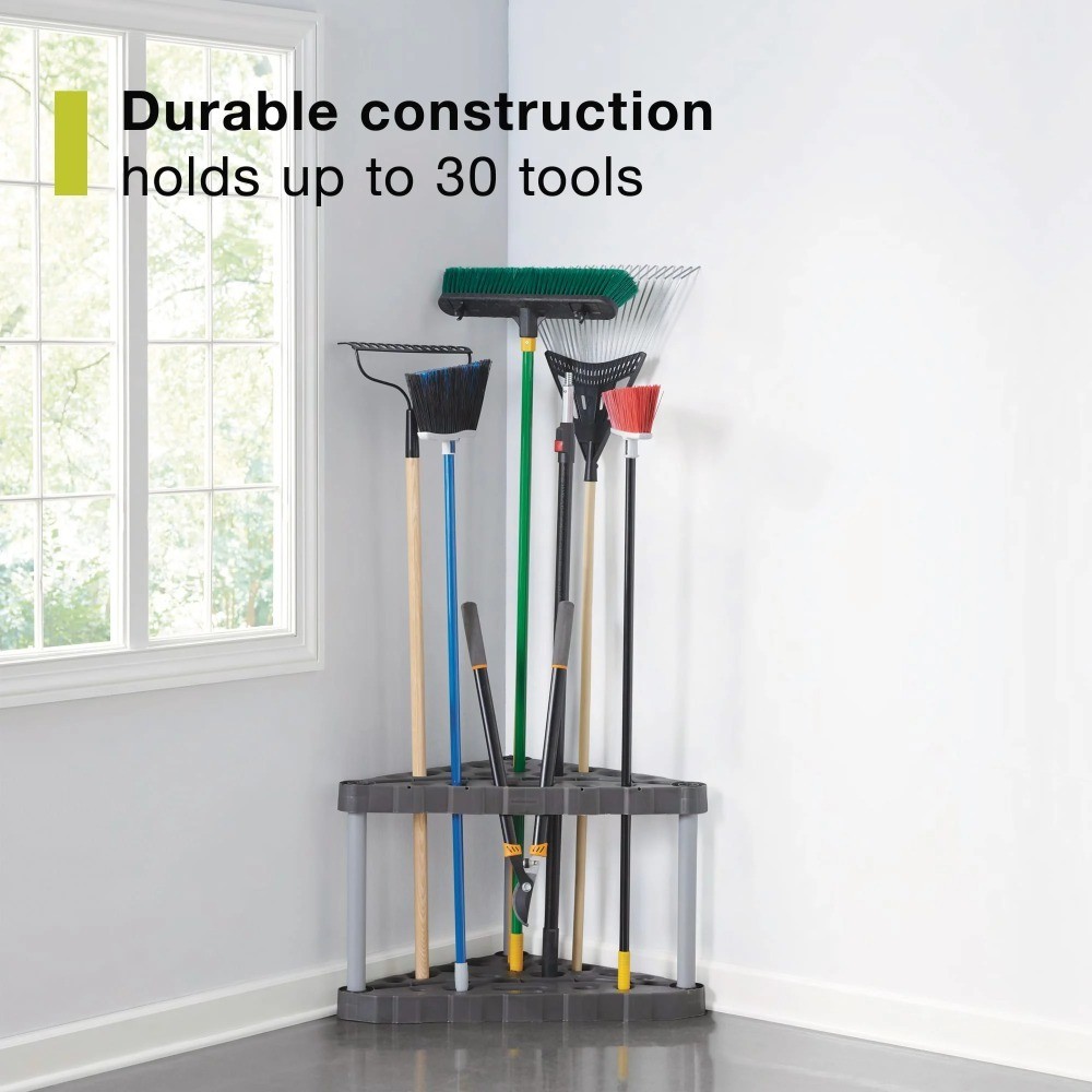 Corner Tool Tower Garage Storage Rack Holds 30 Tools Organizer Black