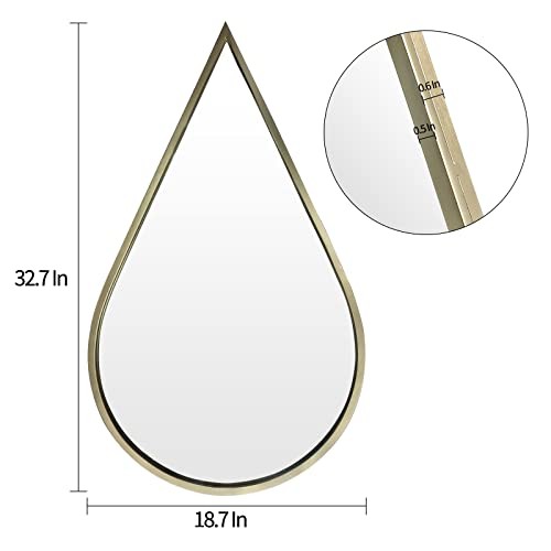Wall Mirror Decorative Mirrors Mounted Decor Tear Drop Shape Wall-Mounted Gold