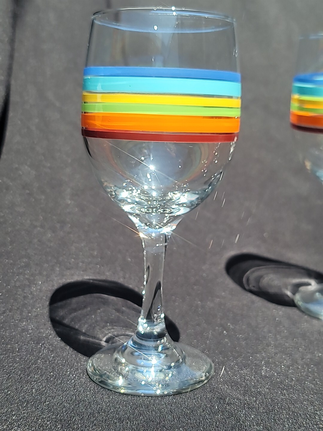 Set of 4 Vintage Libbey Mambo Fiesta Striped Summer Wine Glasses Goblet Rainbow