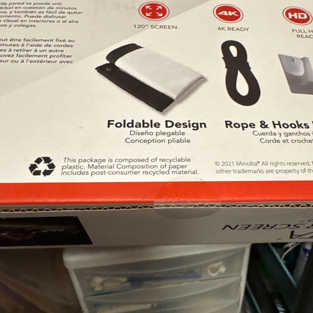 Minolta 120” Projector Screen 4K Full HD Ready 16:9 Screen Format