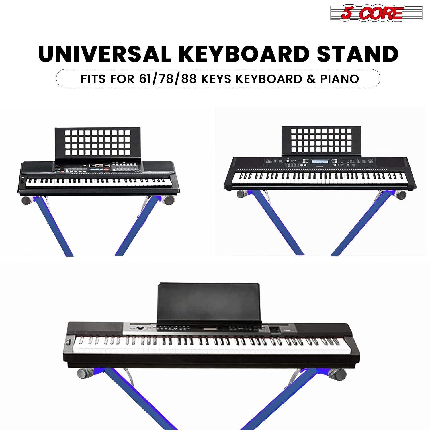 5Core Keyboard Stand Single X Style Adjustable Lift Piano Riser For 49 To 88 Key