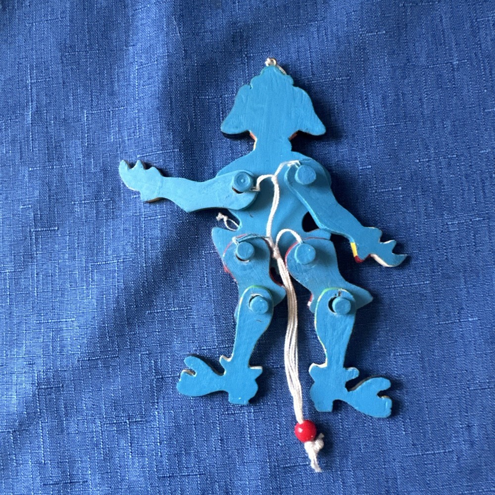 RARE VTG Jumping Jack Clown Jester Pull Toy Excellent Condition