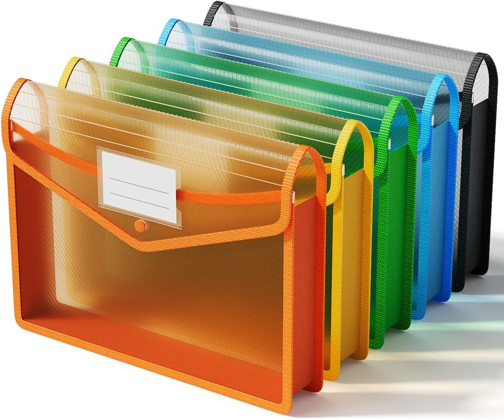 Plastic Expanding File Folder, Transparent Envelopes with Snap Closure, No Divid