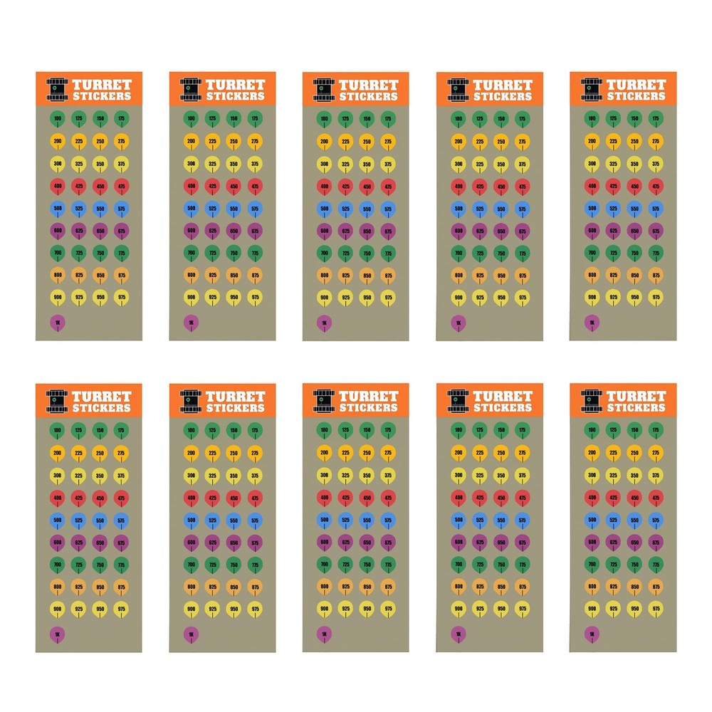 VALUE PLUS 10 Rifle Scope Turret Sticker Sheets- Dope Multi Color