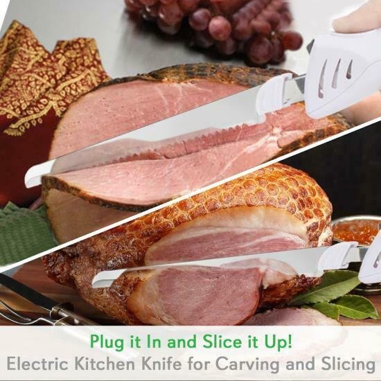 Nutrichef PKELKN16 Portable Electrical Food Cutter Knife Set with Bread Carving