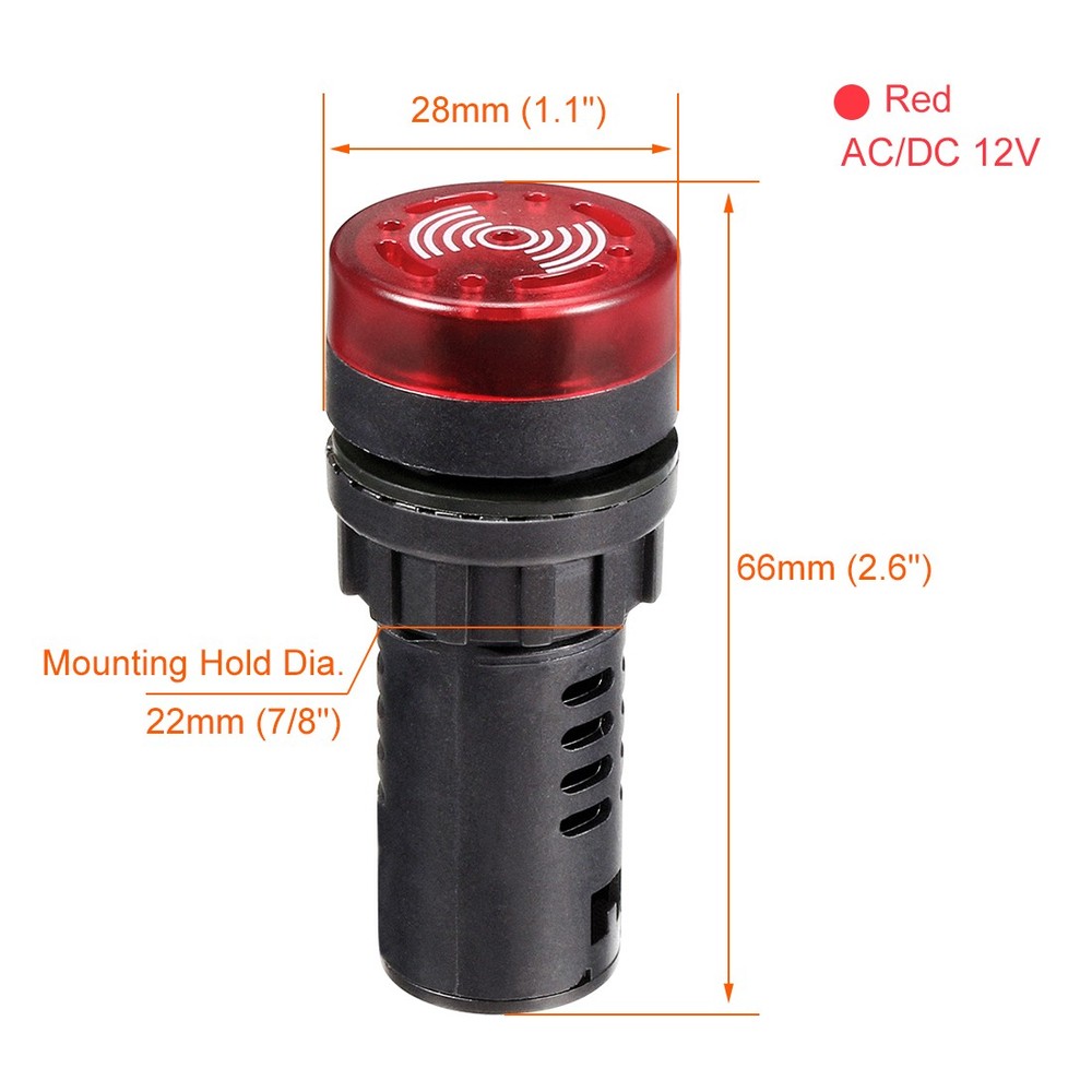 5pcs - Pilot Light AC/DC 12V Panel Indicator Flashing Alarm with Buzzer Red LED