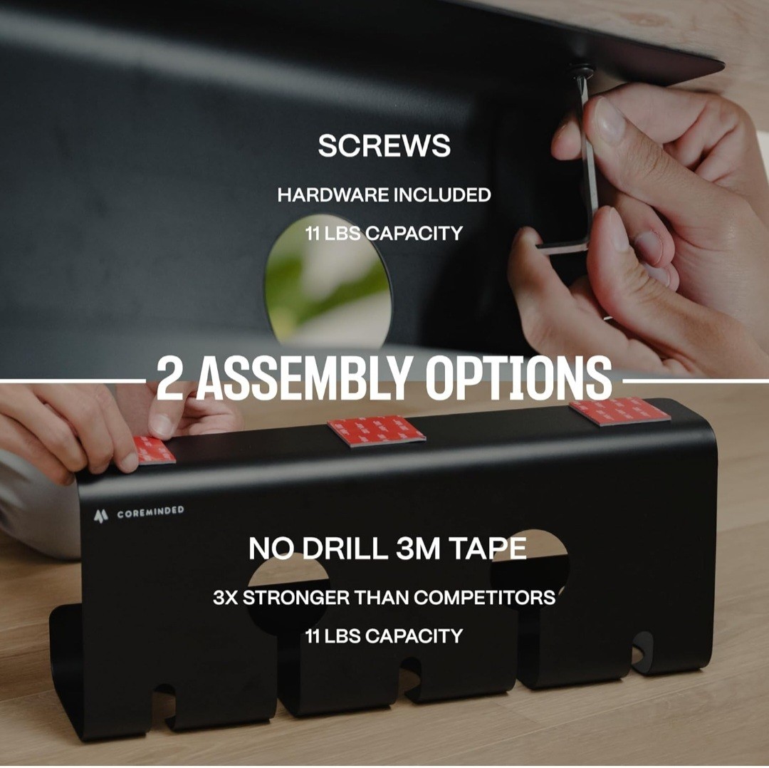 No-Drill Under Desk Cable Management Tray - 2-Pack Wire Organizer for...