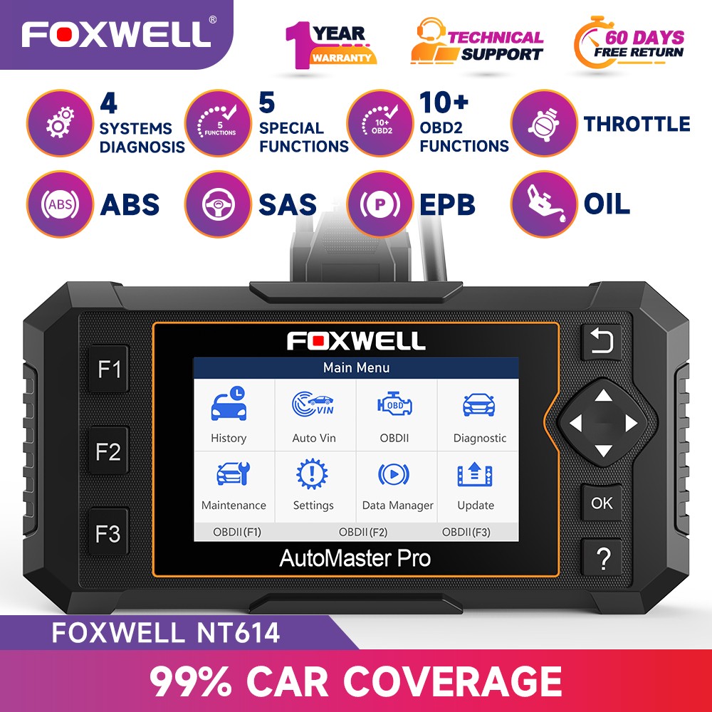 FOXWELL NT614 ELITE Car Scanner Diagnostic Tool OBDII ABS SRS Engine Code Reader
