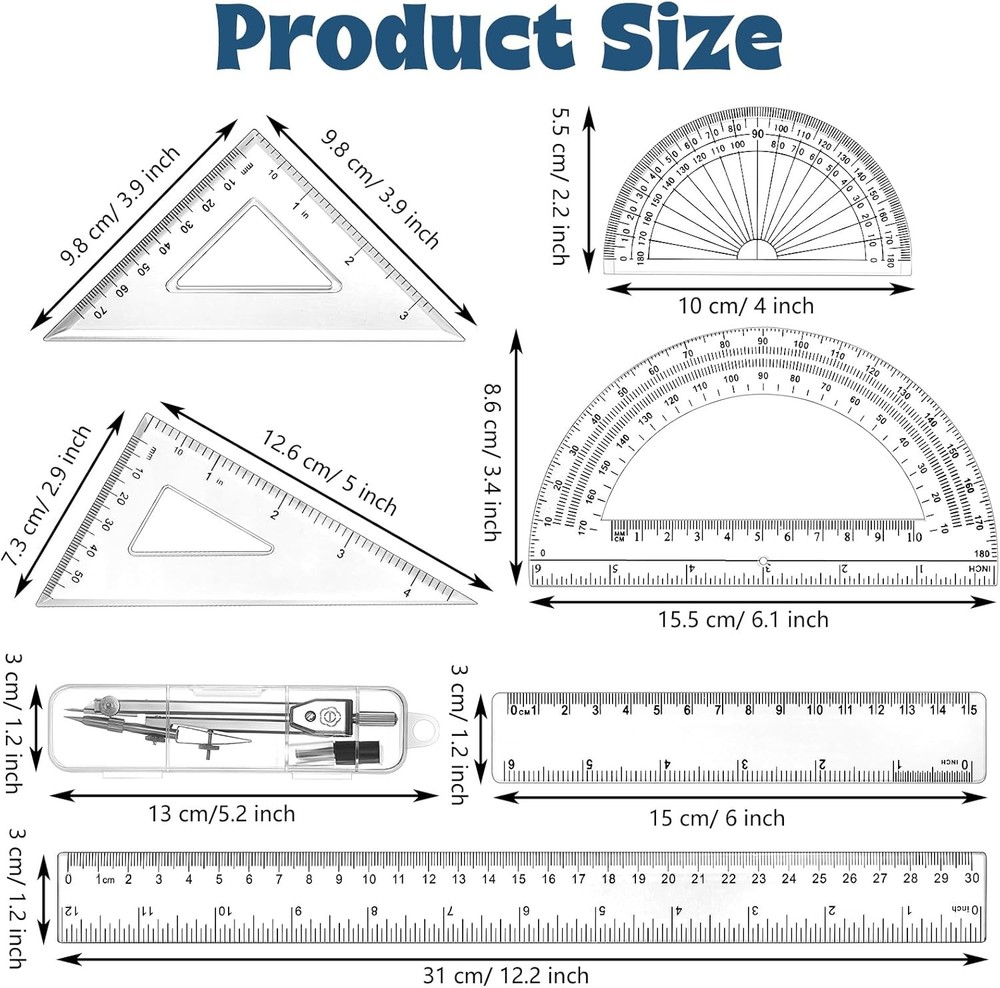 1 Set Plastic Geometry Math Set Includes Drawing Compass6 and 4 Inch Protractor
