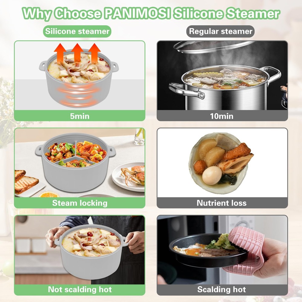 Microwave Rice Cooker 2-Layer Steamer Pasta Vegetable Silicone Grey