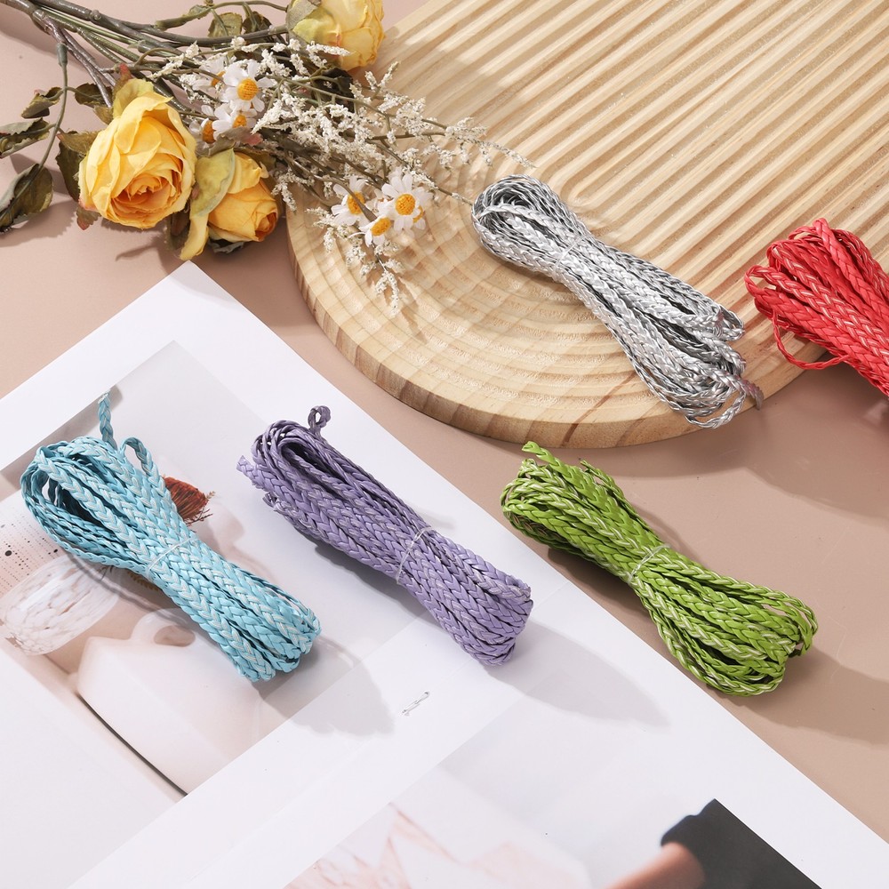 Braided Leather Cord, 5.5 Yards 5mm Flat Craft Leather String, Silver