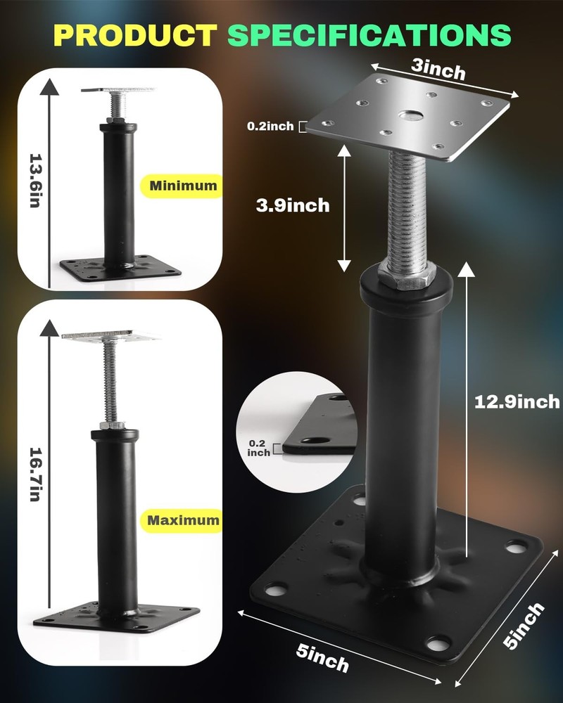 4 Pack House Floor Jacks, Adjustable Jack Post for Leveling, 13"-16" Height T...