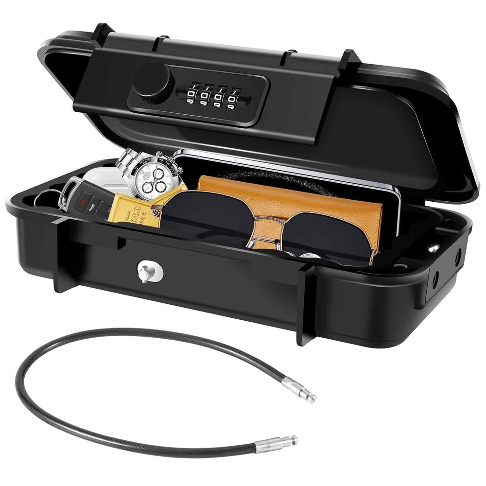 Portable Lock Box, 4-Digit Combination Safe Boxes with Detachable Cable, Anti...