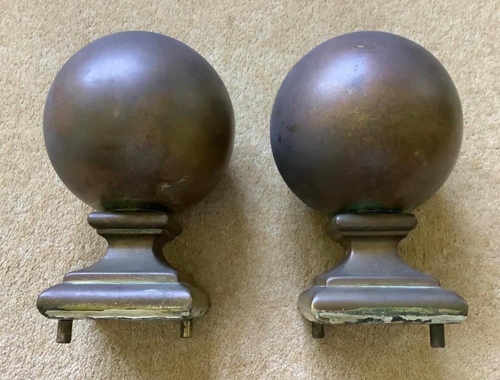 Pair Antique Brass Newel Posts Finials