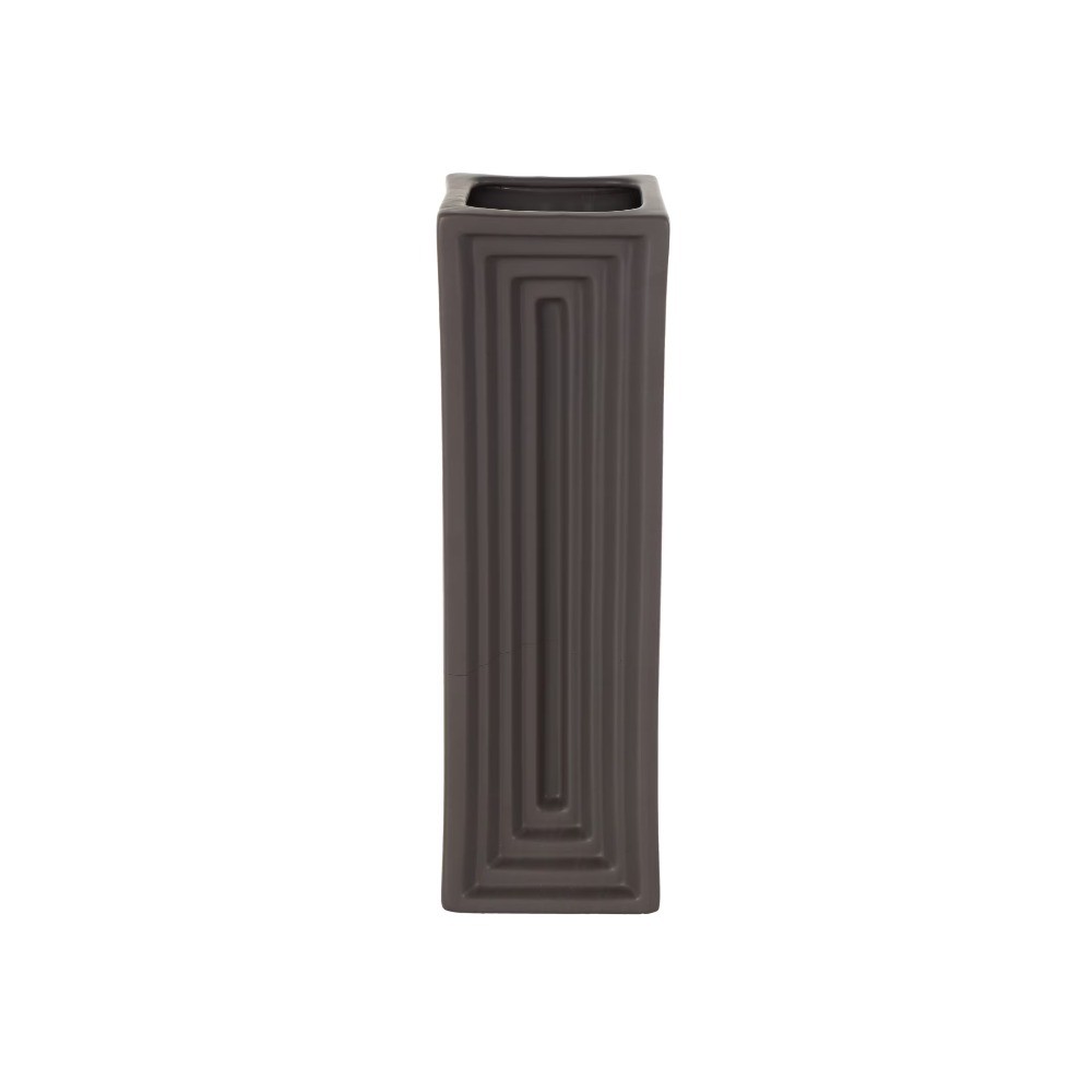 15" Geometric Concaved Rectangular Black Ceramic Vase