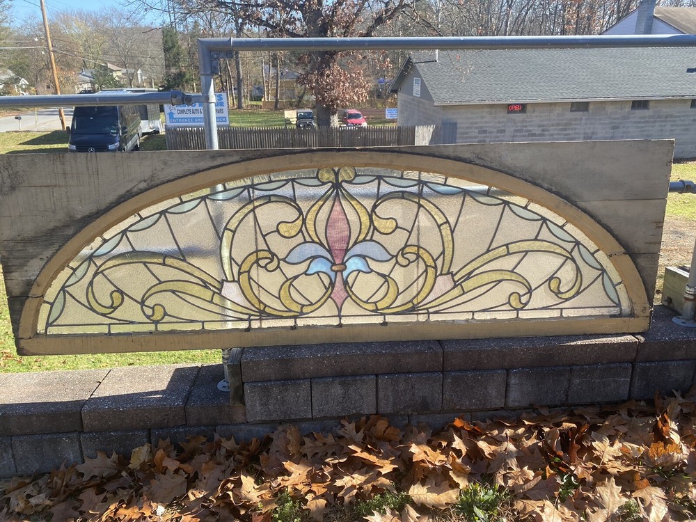 VICTORIAN LEADED STAINED GLASS TRANSOM WINDOW