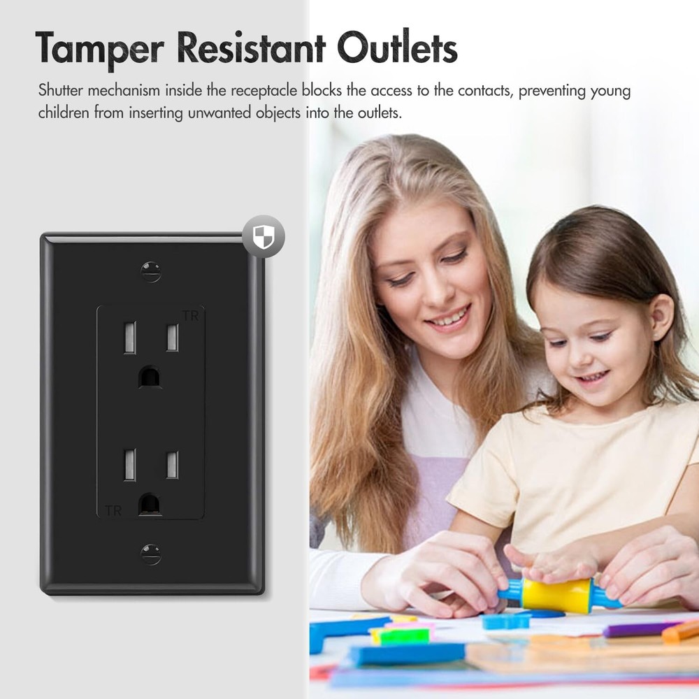 50 Pack Outlet Socket, Decora Duplex Receptacle 15 Amp, 125 Volt With plate