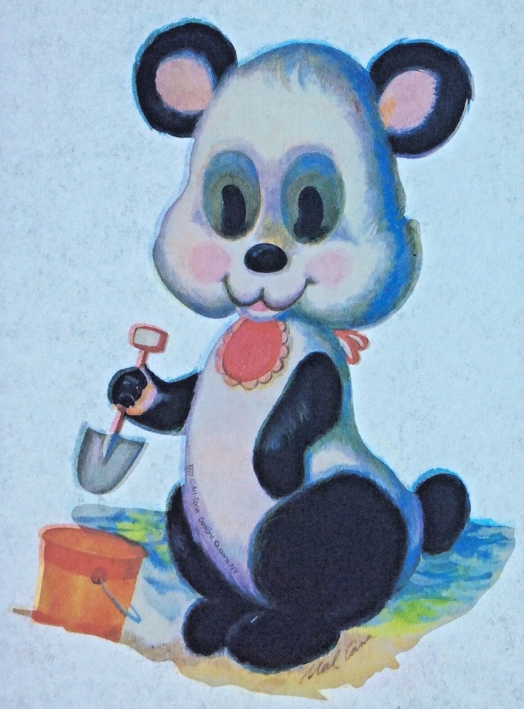 Original Vintage Beach Panda Bear Iron On Transfer