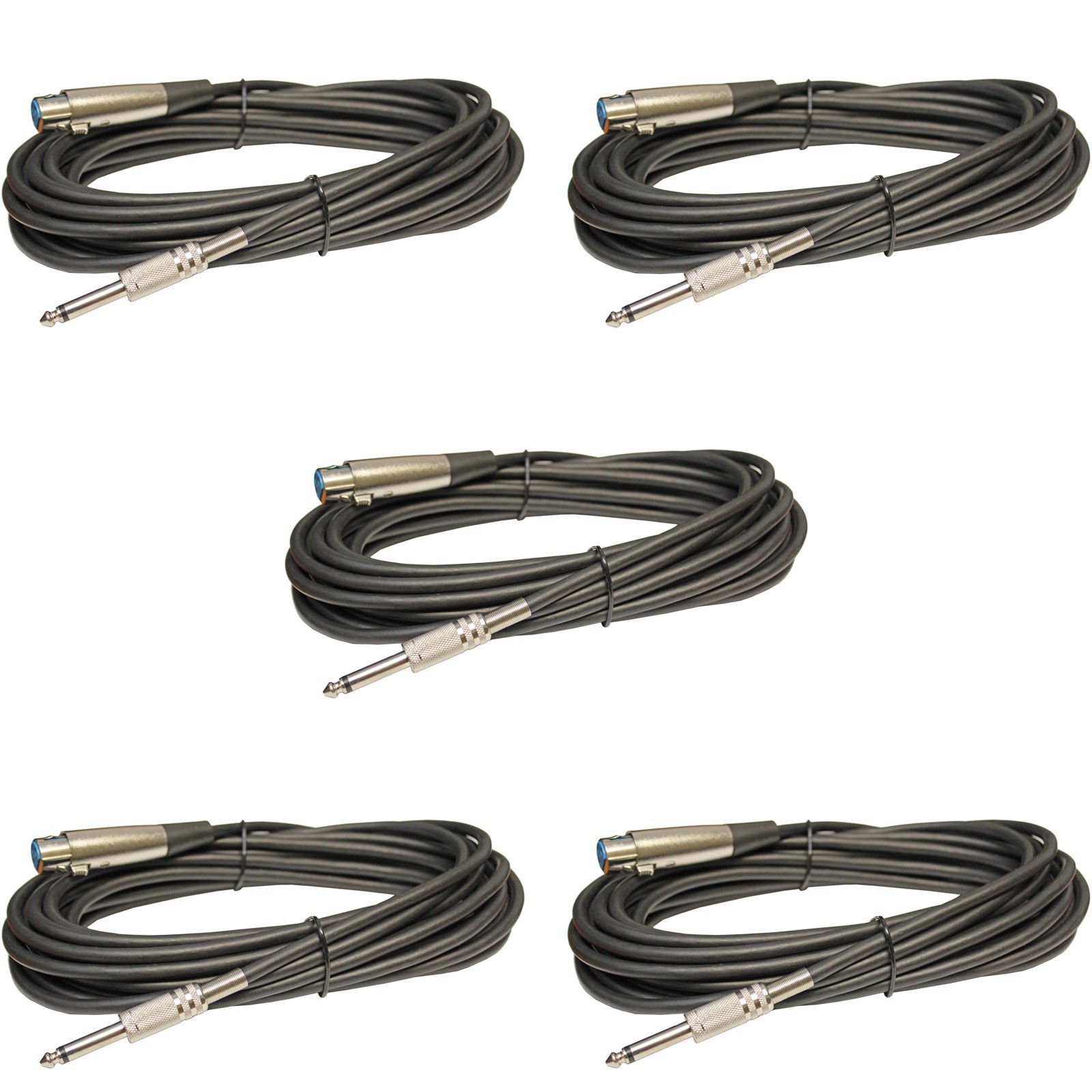 5 Pack 25ft XLR Female to 1/4" mono Shielded karaoke Microphone Mic Cable cord