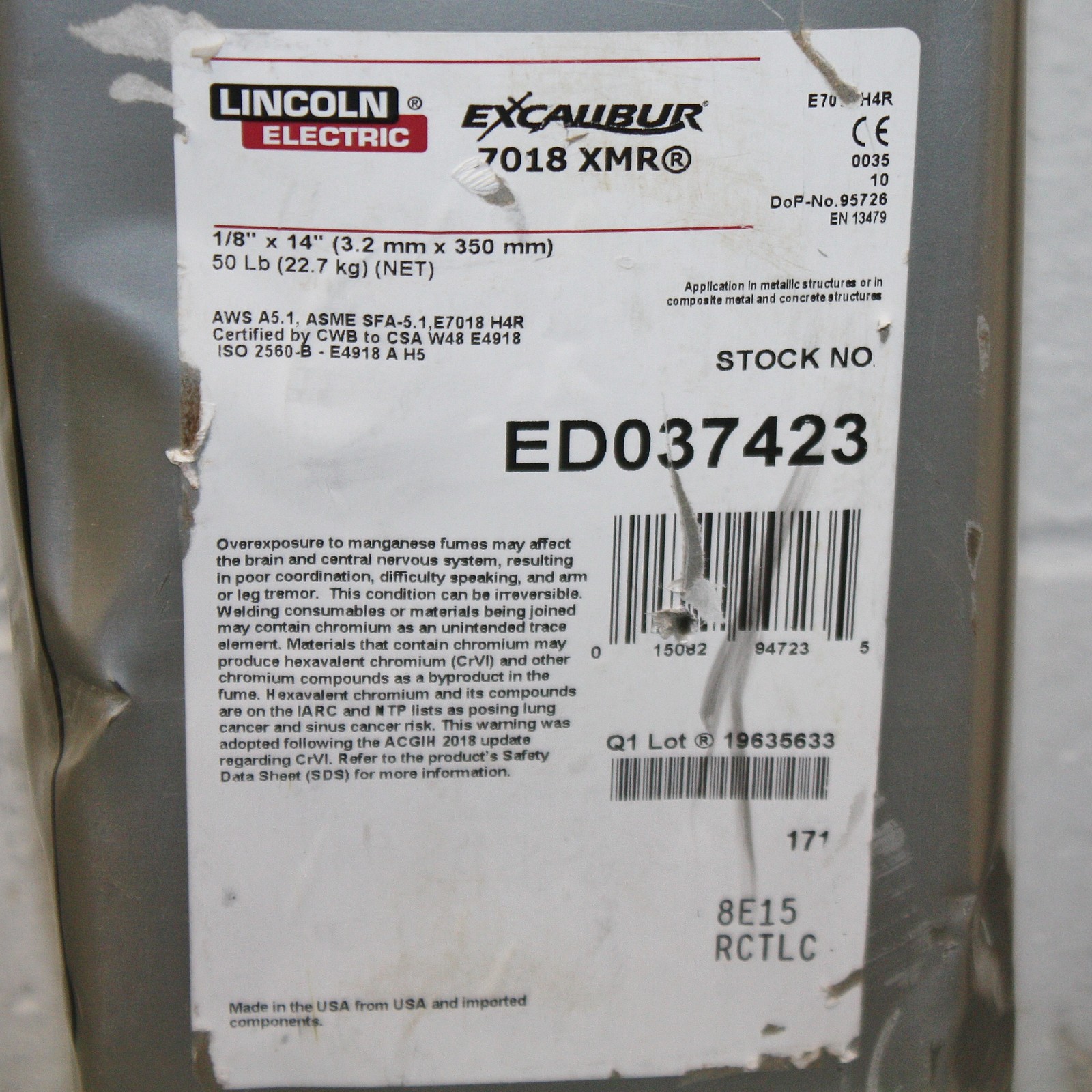 (50lbs) Lincoln Stick Electrodes Excalibur 7018 XMR, 1/8" x 14", Welding Rods