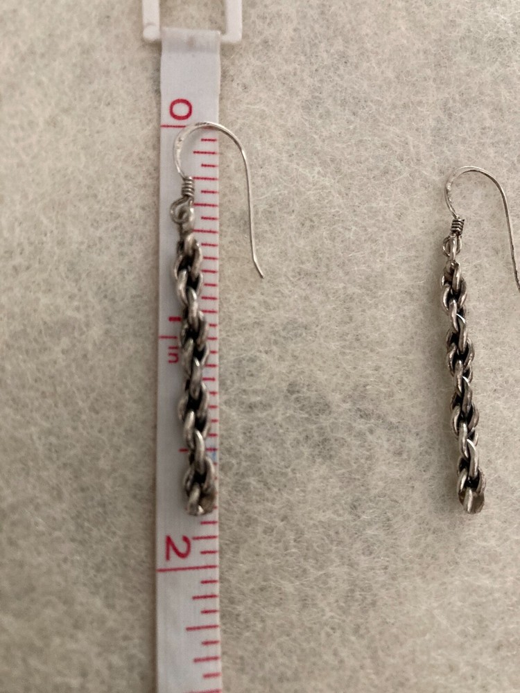 Vintage Silver Solid Straight Drop Thick Rope Earrings With Hook Closure
