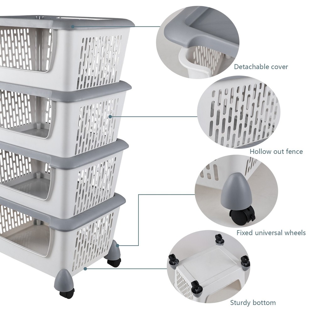 Idotry 4-Packs Plastic Stackable Storage Bins - Large Storage Basket with Wheels