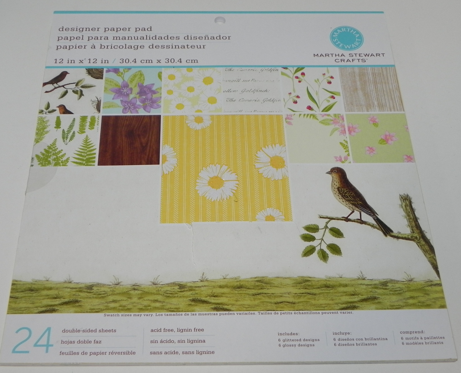 WOODLAND BIRD DESIGNER PAPER PAD MARTHA STEWART CARDSTOCK 12X12 24 SHEETS