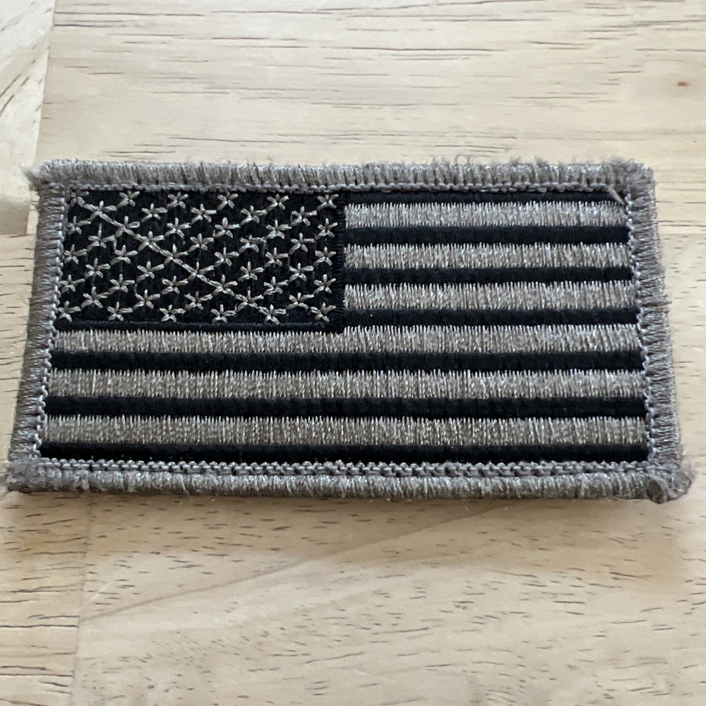 Embroided Patch Hook Loop American Flag USA Gray